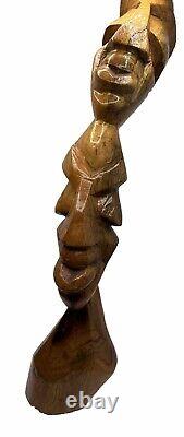 African Folk Art Hand Carved Wooden Bust Statue Totem VTG Unique Solid