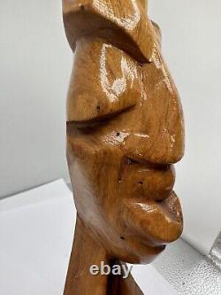 African Folk Art Hand Carved Wooden Bust Statue Totem VTG Unique Solid