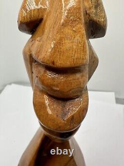 African Folk Art Hand Carved Wooden Bust Statue Totem VTG Unique Solid