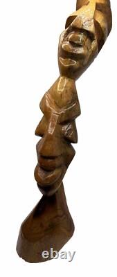 African Folk Art Hand Carved Wooden Bust Statue Totem VTG Unique Solid Wood
