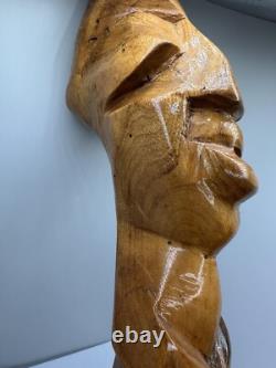 African Folk Art Hand Carved Wooden Bust Statue Totem VTG Unique Solid Wood