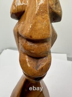 African Folk Art Hand Carved Wooden Bust Statue Totem VTG Unique Solid Wood