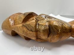 African Folk Art Hand Carved Wooden Bust Statue Totem VTG Unique Solid Wood