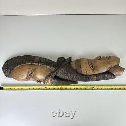 African Folk Art Man Woman Wood Hand Carved Wall Hanging Sculpture Decor