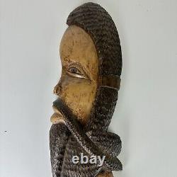 African Folk Art Man Woman Wood Hand Carved Wall Hanging Sculpture Decor