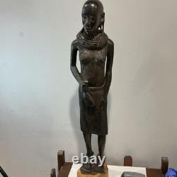 African Tribal Woman Wood Sculpture Hand Carved Statue Figurine