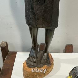 African Tribal Woman Wood Sculpture Hand Carved Statue Figurine