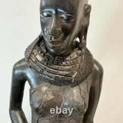 African Tribal Woman Wood Sculpture Hand Carved Statue Figurine