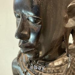 African Tribal Woman Wood Sculpture Hand Carved Statue Figurine