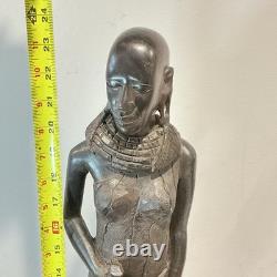 African Tribal Woman Wood Sculpture Hand Carved Statue Figurine