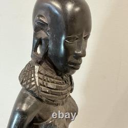 African Tribal Woman Wood Sculpture Hand Carved Statue Figurine