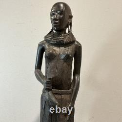 African Tribal Woman Wood Sculpture Hand Carved Statue Figurine