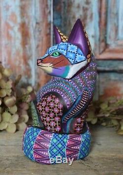 Alebrije Fox Intricately Hand painted Handmade & Carved Mexican Folk Art Oaxaca