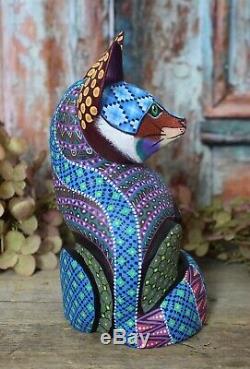 Alebrije Fox Intricately Hand painted Handmade & Carved Mexican Folk Art Oaxaca