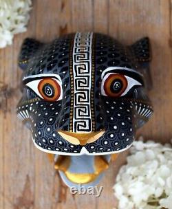 Alebrije Jaguar Mask Wood Hand Carved & Hand Painted Mexican Folk Art Elegant