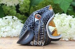 Alebrije Jaguar Mask Wood Hand Carved & Hand Painted Mexican Folk Art Elegant