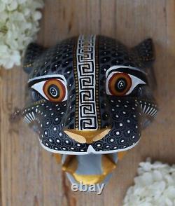 Alebrije Jaguar Mask Wood Hand Carved & Hand Painted Mexican Folk Art Elegant