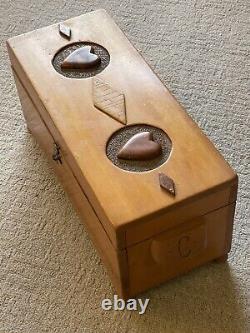 Amazing Folk Art Wooden Trunk Mother Sept'43 Carved Hearts & Lined Interior