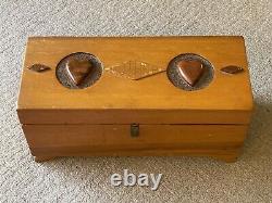 Amazing Folk Art Wooden Trunk Mother Sept'43 Carved Hearts & Lined Interior