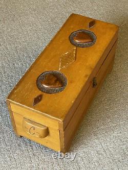 Amazing Folk Art Wooden Trunk Mother Sept'43 Carved Hearts & Lined Interior