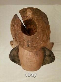 American Folk Art Carnival Head Bust Life Size Carved Wood late 1800 early 1900