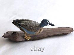 American Folk Art Miniature Carved Wood Bird Painted Duck Figure Ralph E Stuart