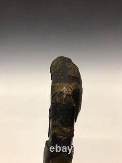 An Antique Carved Polychrome Decorated Carved American Folk Art Animal Cane