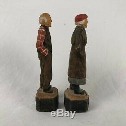 Andre Bourgault Quebec Folk Art Outsider Man Woman Wood Carvings 4 3/8