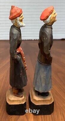 Andre Bourgault Vintage Canadian Folk Art Wood Carving Old Couple Set Of 2