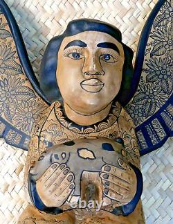 Angel & Pig Offering Nativity Lg Wall Hanging Handmade Guerrero Mexican Folk Art
