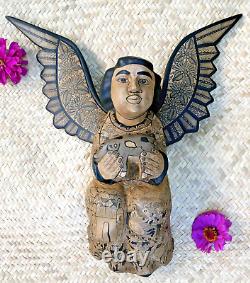 Angel & Pig Offering Nativity Lg Wall Hanging Handmade Guerrero Mexican Folk Art