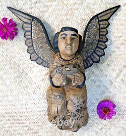 Angel & Pig Offering Nativity Lg Wall Hanging Handmade Guerrero Mexican Folk Art