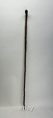 Antiq Folk Art Carved Wood Old Man Mountains Hobo Tramp Face Cane Walking Stick
