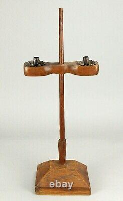 =Antique 1700's Double Floor Candleholder Carved Wood Treenware New England 31