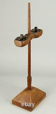 =Antique 1700's Double Floor Candleholder Carved Wood Treenware New England 31