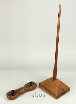 =Antique 1700's Double Floor Candleholder Carved Wood Treenware New England 31