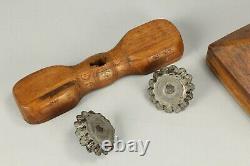 =Antique 1700's Double Floor Candleholder Carved Wood Treenware New England 31