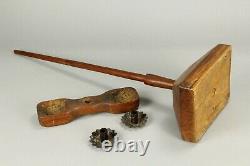 =Antique 1700's Double Floor Candleholder Carved Wood Treenware New England 31