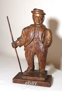 Antique 1751 Folk Art hand carved wood figural Jaeger man sculpture statue