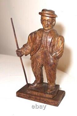 Antique 1751 Folk Art hand carved wood figural Jaeger man sculpture statue
