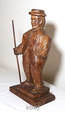 Antique 1751 Folk Art hand carved wood figural Jaeger man sculpture statue