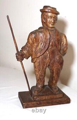Antique 1751 Folk Art hand carved wood figural Jaeger man sculpture statue