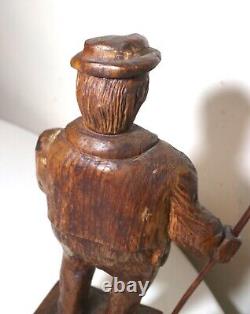 Antique 1751 Folk Art hand carved wood figural Jaeger man sculpture statue