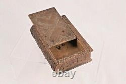 Antique 1789 Wooden Chipped Carved Two Heart Slide Top Box Folk Art