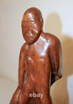 Antique 1800's Folk Art hand carved drift wood figural man sculpture statue