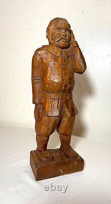 Antique 1800's Folk Art hand carved wood figural man sculpture statue figure