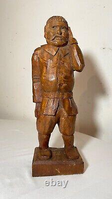 Antique 1800's Folk Art hand carved wood figural man sculpture statue figure