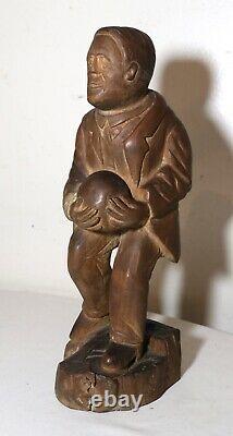 Antique 1800's Folk Art hand carved wood figural man sculpture statue figure