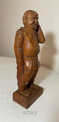 Antique 1800's Folk Art hand carved wood figural man sculpture statue figure