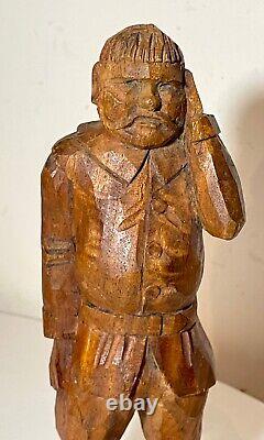 Antique 1800's Folk Art hand carved wood figural man sculpture statue figure